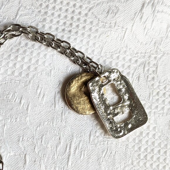 Gold and Silver Metal Geometric Necklace - Picture 4 of 10